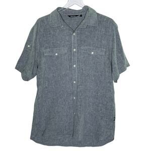 Rohan L Mens 2 Pocket Button Front Short Sleeve Shirt Gray Linen Blend Outdoor